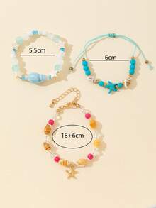 Assorted Color Seashell, Starfish Beaded Bracelet, Beach Vacation Style