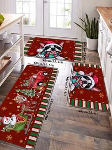 1 pieza Alfombra de cocina con estampado de cachorro navideño, alfombra rectangular suave y esponjosa antideslizante y absorbente, adecuada para sala de estar, cocina, uso doméstico