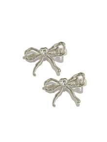2PCS Women's Solid Color Y2K Chic Alloy Metal Glossy Heart Bow Hair Clips, Elegant & Sweet, Versatile For School, Party, Dance, Daily Matching, School Stuff, College, Winter Outfit For Women, Bows, Cute, Classy, Hair Accessories, Head Accessories - Silver - View 6