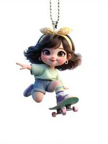 Acrylic Flat Cartoon Cute Girl Creative Decorative Pendant, Suitable For Backpack, Car Rearview Mirror Decoration