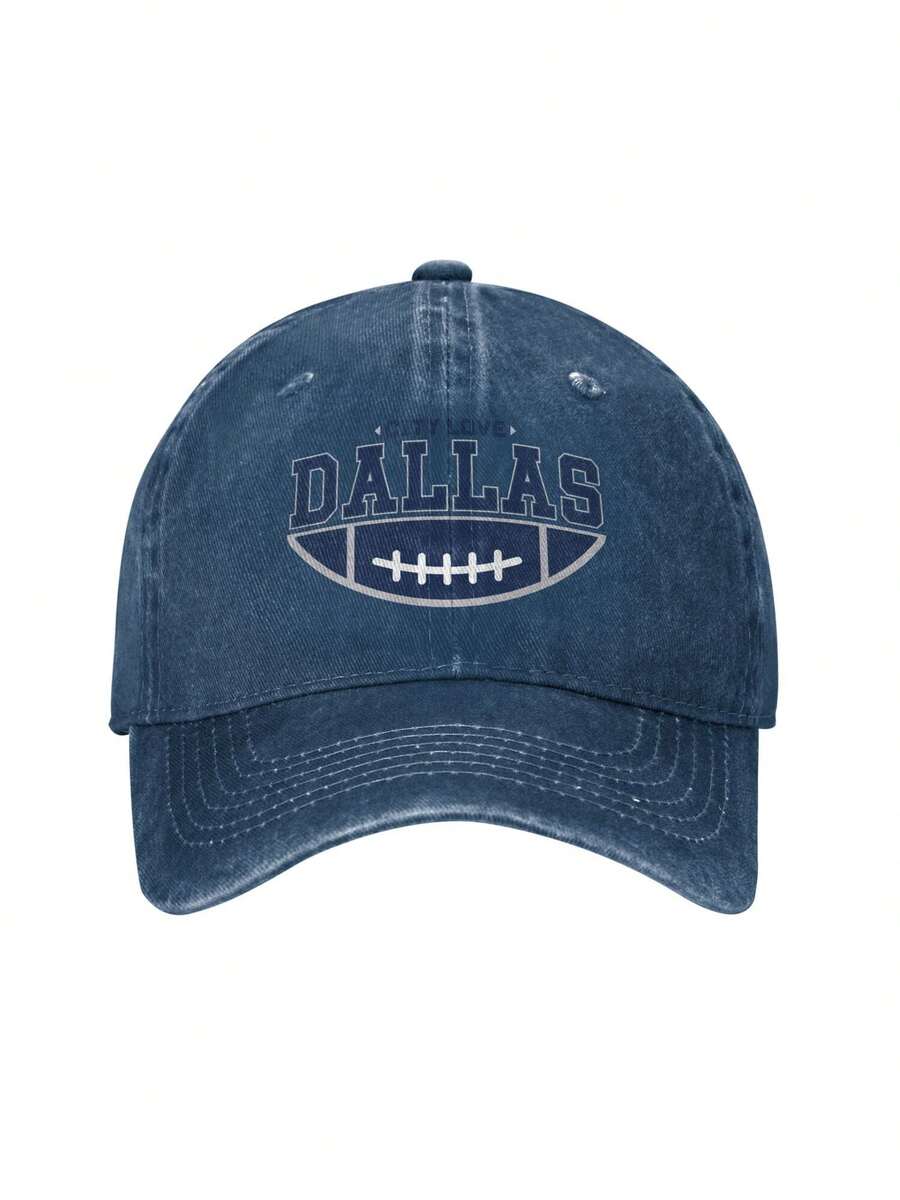 1pc Cowboy Baseball Cap With "City Love Dallas" Printed For Women & Men, Adjustable Casual Street Hat, Ideal For Outdoor Activities, Travel And Work - 藏蓝色 - 查看 1