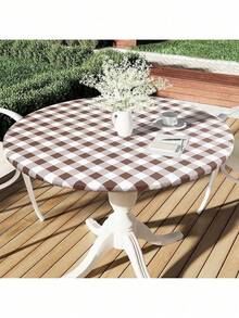 Smiry Round Picnic Table Cloth, Elastic Waterproof Fitted Vinyl Tablecloth 36-44 Tables, Flannel Backed Buffalo Plaid Table Covers Dining, Camping, Outdoor, Black And White Summer Birthday Gifts Wedding Beach Back To School School Supplies Room Decor