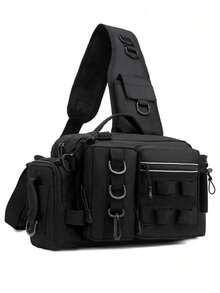 1pc Premium Nylon Fishing Backpack - Multi-Functional Chest Bag With Adjustable Strap, Padded Shoulder Pads, And Multiple Compartments - Ideal For Fishing, Hiking, Camping, And Outdoor Adventures