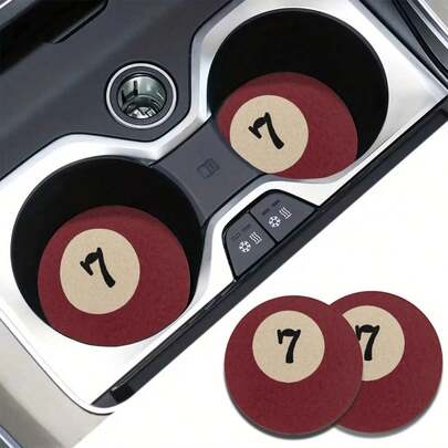 2 件台球 7 号汽车杯垫，台球 7 号汽车防滑饮料杯垫汽车内饰配件垫子男女通用