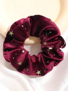 4pcs/Set Velvet Gold Star Hair Scrunchies & Hair Accessories ,Hair Ties ,Scrunchy Hair Ties Ponytail Head Accessories - Multicolor - View 4