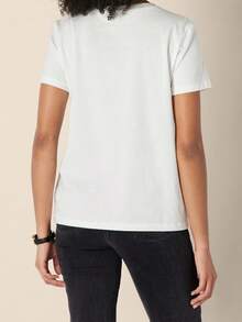 Botas de combate vaqueras 180g Camiseta de Manga Corta para Mujer diseño de cuello redondo, 100% algodón y transpirable estilo básico casual y Para uso diario en el transporte y versátil - Blanco 5 - Ver 2