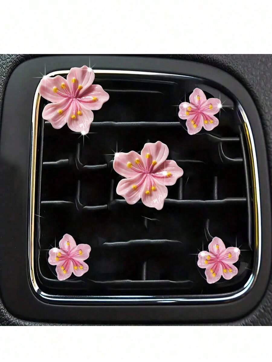 Set Of 5 Fresh Peach Blossom Decorative Car Air Vent Hanging Car Air Freshener - 5 màu hỗn hợp - Xem 1