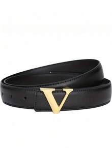 1/2pcs Retro Aesthetic Exquisite Style Belt Women's Smooth Buckle Belt Korean Version Fashion Letter V Belt Women's Belt Wear-Resistant