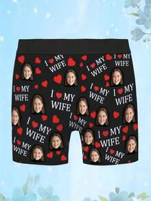 1pc Customized "I Love My Wife" & Explosive Photo Print Men's Underwear, Casual Boxer Briefs, Breathable Stretchy Boxer Shorts As Husband/Boyfriend Holiday/Valentine's Day Gift - Black - View 4