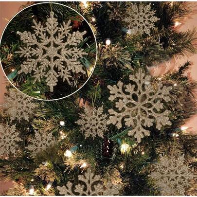 1 Set (18pcs/36pcs) Christmas Champagne Gold Snowflake Ornaments, Plastic Glitter Snowflake Decorations, Suitable For Winter Christmas Tree Decor, Assorted Sizes, Crafted Snowflakes