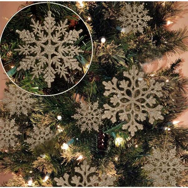 1 Set (18 Stücke/36 Stücke) Weihnachts-Champagner-Gold Schneeflocken Ornamente, Plastik Glitzer Schneeflocken Dekorationen, geeignet für Weihnachtsbaum Dekoration im Winter, sortierte Größen, handgefertigte Schneeflocken