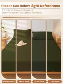 1件超柔软纯色床笠，床上用品，轻薄床笠，深绿色床垫罩，深口袋设计，柔软透气，适用于单人床、双人床、大号床、特大号床，四季皆宜，家居装饰，可机洗 - 軍綠色 - 查看 8