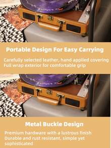 Tourne-disque vinyle trois vitesses portable sans fil avec haut-parleurs intégrés, tourne-disque à entraînement par courroie prenant en charge la connectivité sans fil/USB/carte SD, sortie RCA/entrée AUX/prise casque pour profiter d'une qualité sonore vintage (marron rétro)