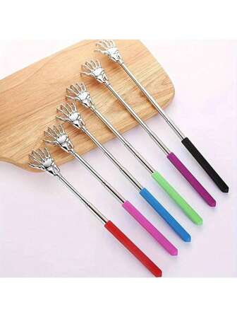 かゆみ解消ツール 5個セット - 伸縮式ラバーハンドル付きバックスクラッチャー、金属製伸縮バックスクラッチャー - 男女兼用ギフトに最適