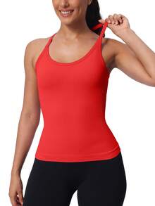 Workout Tank Tops For Women Built In Shelf Bras Padded -Racerback Athletic Tank Tops Ribbed Yoga Shirts - Red - View 1
