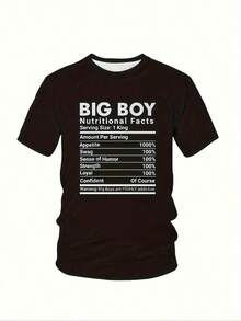 Camiseta Estampada con Información Nutricional de Big Boy - 100% Algodón, Camiseta Casual de Gran Tamaño para Hombre con Diseño Divertido, Lavable a Máquina, Prenda Novedosa para Uso Casual - Negro - Ver 3