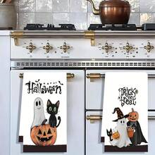 2/4/6/48 piezas Toallas de cocina/manos suaves con estampado de calabaza, gato y fantasma de Halloween, multiusos, de secado rápido, aptas para cocina, celebración, boda, decoración y talla grande