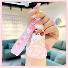 New Cute Cat Cake Roll Cartoon Keychain, Adorable Plush Doll Keyring For Car, Backpack, Small Gift