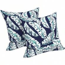 Outdoor/Indoor Throw Pillows, 18x18 Square Pillows With Inserts Bed, Couch, Sofa & Patio Furniture (Set Of 2, Monstera Blue), Decorative Pillows - 波羅的海棕櫚白 - 查看 11