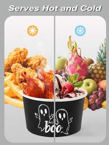 10pcs Halloween Themed Disposable Paper Bowl, Halloween Black White Ghost Pattern Party Decoration Paper Bowl, Halloween Ghost Disposable Food Container, Halloween Dining Table Decoration Paper Bowl, Halloween Horror Element Disposable Paper Container, Paper Bowl Container For Treat Candy Snack Nacho Cookie Trick Or Treating Birthday Party Favor, Halloween Decoration, Halloween Food Tray