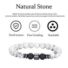 2pcs Classic Natural Stone Bracelet Set, White Turquoise Beaded Elastic Bracelet, Men's Stacking Bracelets, Casual & Party Accessories