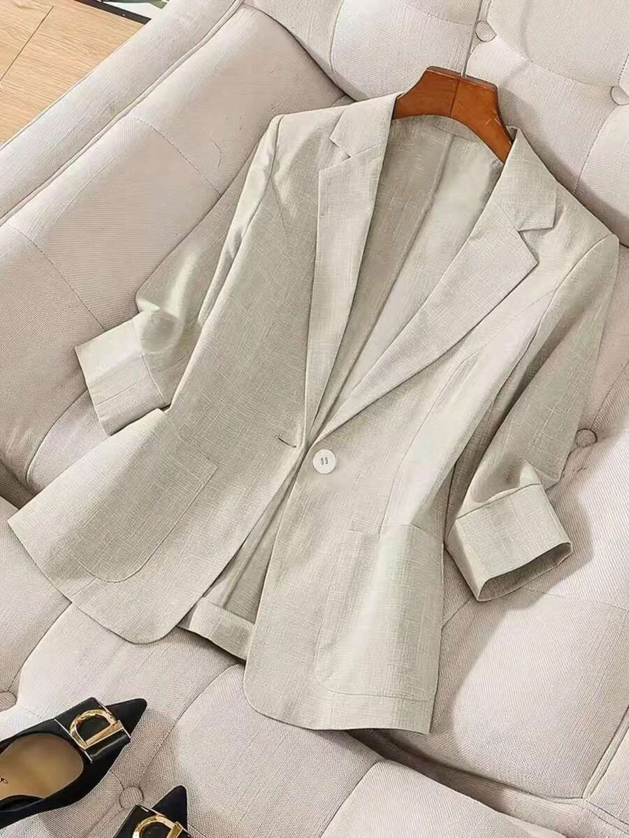 Lightweight Casual Blazer For Petite Women, Elegant Style - Khaki - View 1