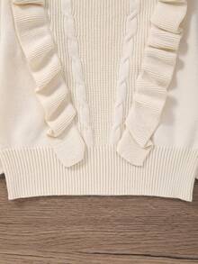 Girls' Elegant Ruffle Trim Round Neck Drop Shoulder Long Sleeve Knit Sweater - Beige - View 5