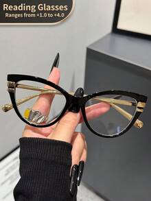 LiMiaoMiao 1 件男女通用复古金属猫眼老花镜，清晰透明电脑老花镜，适合老花眼 - 透明 - 查看 20