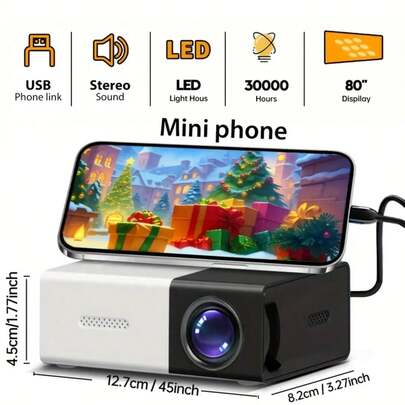 Micro LED Projector, USB Rechargeable, Can Be Powered By Power Bank, Data Cable Screen Sharing, Compact & Portable, Suitable For Home, Travel, Office, Party - Ideal For Tech Enthusiasts And Professionals, Office Presentation, Fashionable Audio-Visual Equipment