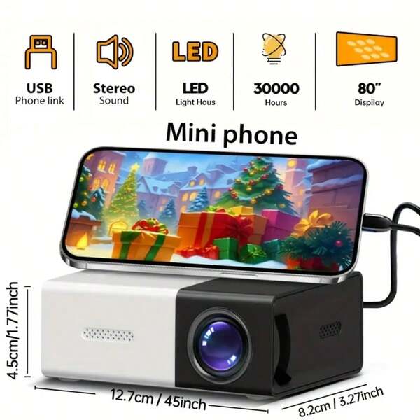Micro LED Projector, USB Rechargeable, Can Be Powered By Power Bank, Data Cable Screen Sharing, Compact & Portable, Suitable For Home, Travel, Office, Party - Ideal For Tech Enthusiasts And Professionals, Office Presentation, Fashionable Audio-Visual Equipment