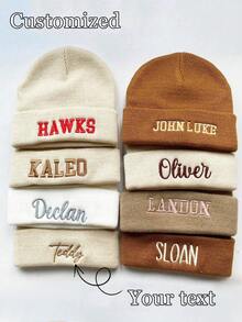 1pc Customized Personalized Embroidered Knit Beanie Hat, Can Customize Text, Solid Color Elastic Warm Knit Hat With Customizable Logo, Suitable For Daily Outdoor Autumn/Winter Fashion, Multiple Colors Available, Cute & Simple Unisex Fashion Hat, Casual Customized Gift, Personalized Gift For Friends & Family, Essential Warm Hat For Autumn/Winter, Winter Fashion, Christmas Gift, Suitable For Men & Women, Customized Hat, Streetwear Casual Fashion - Multicolor - View 3