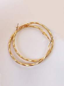 1 Pair Fashion White K-Plated Wavy Thin Hoop Earrings, 1 Pair Women's Stylish Minimalist Large Hoop Earrings