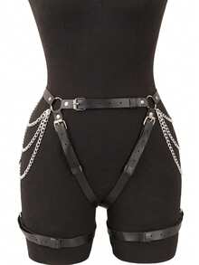L1pcs Ladies Black Pu Leather Chain Belt Punk Fashion Bundle Garter Party Wear With Accessories Harness For Women