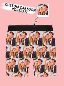 定制卡通头像男士短裤，情人节及浪漫场合个性化设计，送给男友、情侣、朋友的完美礼物 - 彩色 - 查看 3
