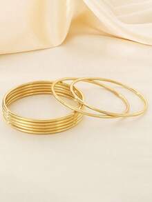 1-12pcs Vintage Minimalist Gold/Silver Round Metal Stackable Bangle Bracelets