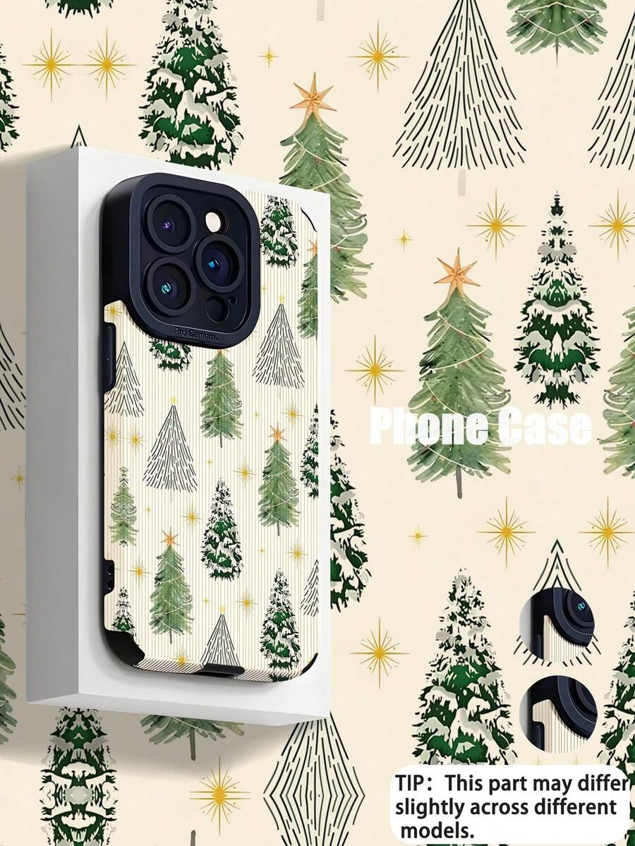 1pc Fashionable Vertical Striped Green Christmas Tree Pattern High-End Faux Leather Anti-Fall Anti-Fingerprint Shock-Proof Phone Case Compatible With Apple And Models - Multicolor - View 1