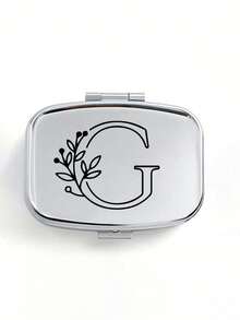 Cutie de pastile pătrată cu model floral negru, 2 compartimente portabile pentru pastile, mini cutie de depozitare metalică, cutie portabilă pentru bijuterii și pastile, cadou creativ personalizat cu identificare a numelui, potrivită pentru călătorii, activități în aer liber, genți, buzunare, utilizată pentru cadouri de nuntă, cadouri și decorațiuni pentru recepție, cutie de depozitare decorativă pentru călătorii cu design unic (litere inițiale A-Z), organizator de medicamente pentru călătorii în aer liber, articole esențiale, trusă de prim ajutor