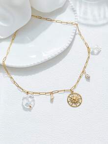 Mazuer 1 件 18K 镀金不锈钢复古吊坠项链，女士百搭配饰，设计精致，适合秋季服装、派对、日常穿着、度假