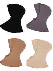 4 Peças/Conjunto Touca Interna Modal de Cor Sólida Com Capa Para o Pescoço, Elástica, Macia e Respirável para Mulheres, Lenço, Chapéu, Acessórios de Abaya, Véu Diário