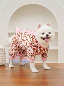 豹纹羊毛连体衣宠物服装，保暖四腿服装，适合小型犬 - 黑色 - 查看 10