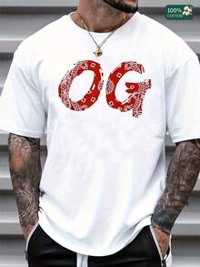 Men's Vintage Bandana Print Graphic T-Shirt, Retro OG Lette In Red & White Paisley,  Soft Cotton Casual Tee For Everyday Wear, Gift For Men Who Love Classic Style, Pairs Great With Jeans Or Shorts - trắng - Xem 1