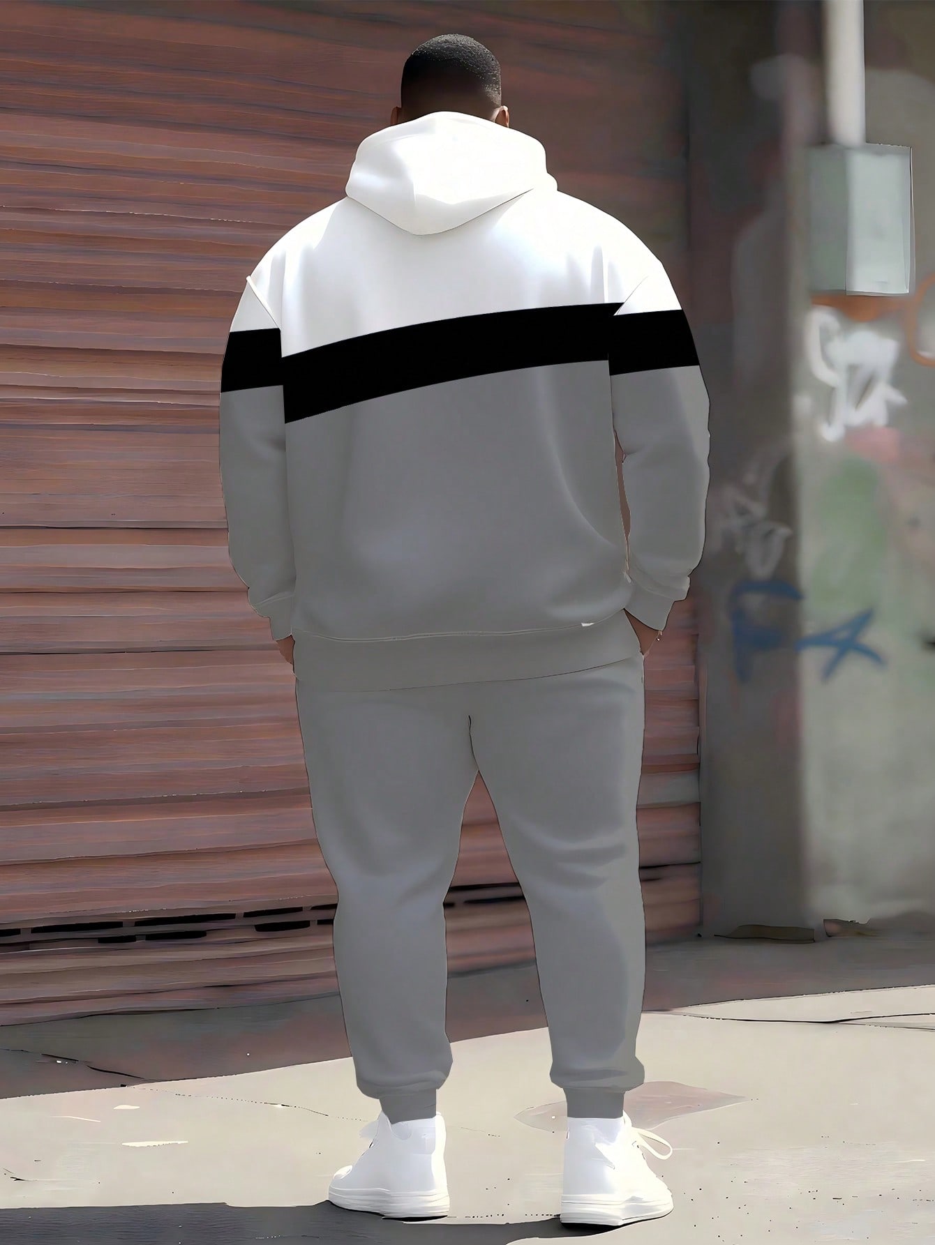 بدلة رياضية رجالية كبيرة الحجم مكونة من هوديي وبنط...