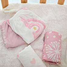 Juego de 4 piezas de ropa de cama para cuna de bebé, unisex para recién nacidos, suave y transpirable con lindos patrones de animales - Multicolor - Ver 6