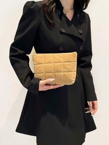 Sac cosmétique matelassé à carreaux polyvalent et , embrayage décontracté en suède velours mat, petit sac rembourré de duvet chaud, accessoires de voyage automne/hiver pour les vacances. Sac de maquillage, organisateur de maquillage, sac de voyage pour femmes