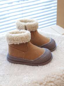 1 Pair Fashionable Solid Color Snow Boots, With Side Zipper Design For Easy On/Off, Thick Insulated Lining, Suitable For Boys & Girls, Ideal For Outdoor & School Wear In Autumn/Winter