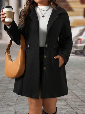 Plus Size Women's Outerwear Fall/Winter Single-Breasted Trench Coat With Collar Winter Long Coat