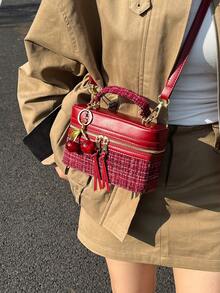 Women's Fashion Square Handbag, Elegant Crossbody Shoulder Bag, Black - Burgundy - View 6