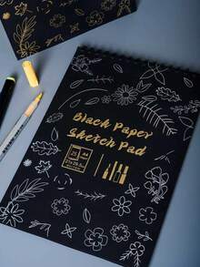 1PC Color-Changing Gold/Silver Blocking Black Card Paper Sketchbook, Changes Color In Sunlight, Spiral Coil Binding Tear-Off Loose-Leaf, Black Card Paper Painting Book, 25 Sheets(50 Pages) Each, Pure Black Paper 150gsm, Spiral Coil Binding Tear-Off Loose-Leaf, Suitable For Sketching Painting And Shorthand Notebooks, Suitable For Artists And Lovers Of Coloring, Drawing, Thick Hard Cardstock For Art, Crafts, School Supplies - Black - View 7