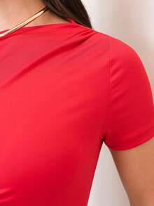 Women's Babylook Shirt Blouse Short Sleeve Elegant Draped Comfort Style  Launch 2025 - 紅色 - 查看 6