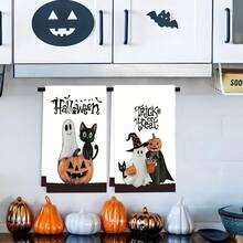 2/4/6/48 piezas Toallas de cocina/manos suaves con estampado de calabaza, gato y fantasma de Halloween, multiusos, de secado rápido, aptas para cocina, celebración, boda, decoración y talla grande